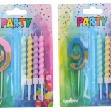 Párty kaars nummer 9 met aanvullende kaarsjes