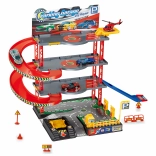 Parkeerstation met helikopter en metalen auto’s 59 × 27 × 39 cm