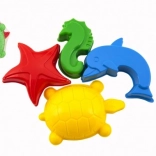 Plastic zandvormpjes – zeedieren, set van 4 stuks in netje