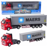 Containertruck met pull-back aandrijving, openslaande deuren, rood-grijs