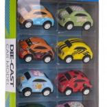 Set van 8 metalen autootjes met pull-back aandrijving en rubberen banden