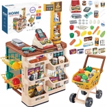 Woopie kindersupermarkt met winkelwagentje, kassa, scanner en 48 accessoires