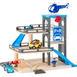 Houten meerlaagse parkeergarage met helikopterlandingsplaats