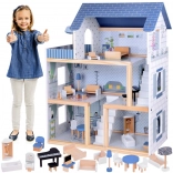 Blauw houten poppenhuis + meubels 3 verdiepingen ZA5273
