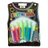 Textielverf die in het donker licht – set van 6 neonkleuren in 7 ml applicator