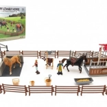 Paardenspeelweide met omheining, verzorgers en 2 paarden – kunststof set met accessoires