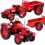 metalen rode tractor met aanhanger 1:18 met rubberen wielen