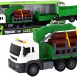 Groene bosbouwtruck met kraan en aanhanger 1:16 met geluiden en vliegwiel