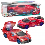 Sportauto met LED-bol, 360° rotatie en geluiden – rood