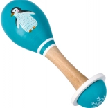 Houten maraca met pinguïn voor kinderen