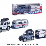 Terrein-jeep met kampeeraanhanger – pull-back metalen model