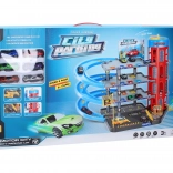 Parkeerstation met 6 metalen auto’s 55x40x44 cm