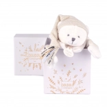 Doudou cadeauset – pluche knuffeldoekje beertje met muts, beige 25 cm