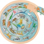 Houten dierenpuzzel ronde cirkel 27 stukjes GOKI