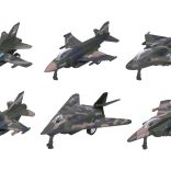 Metalen-kunststof straaljager 12 cm met pull-back, mix van 6 stuks in box