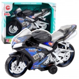 Zwart-blauwe race motorfiets met licht- en geluidseffecten