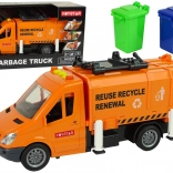 Oranje vuilniswagen met frictieaandrijving en geluidseffecten