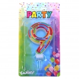 Party taartkaars cijfer 9 – streepjes