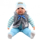 grote babypop jongen 55 cm in gestreepte outfit