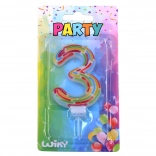 Partykaars cijfer 3 met strepen