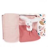 Cadeauset Happy Konijntje: Plaid en Roze Knuffeldoekje