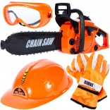 Kinderhoutkappersset met kettingzaag, handschoenen, helm en bril