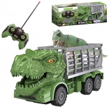 RC dinosaurusvrachtauto met groene T‑rex en figuur WOOPIE