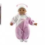 Babypop 50 cm met stoffen lichaam, roze-witte overal