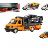 Takelwagen met autootje 11 cm met terugtrekmotor, metaal/kunststof, in geschenkdoos