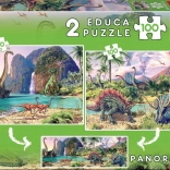 panorama puzzel dinosauruswereld 2×100 stukjes