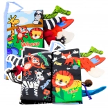 Zachte educatieve knisperboekje Dieren Staart voor baby’s blauw