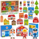 Tooky Toy houten stad – gebouwen en figuurtjes