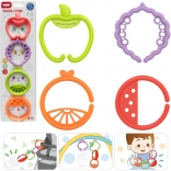 woopie baby sensorische bijtring en hangringen fruit, set van 4 stuks