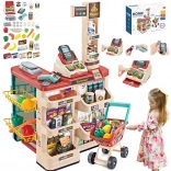 kindersupermarkt met winkelwagen, kassa, weegschaal en scanner WOOPIE (48 accessoires)