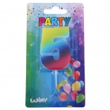 Feestkaars cijfer 5 regenboog