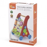 Houten loopwagen en activiteitenpaneel voor peuters Viga, rood