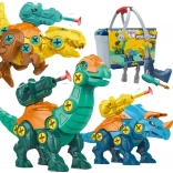 WOOPIE dinosaurussen om te monteren 3 stuks in koffertje met boormachine en schroevendraaier