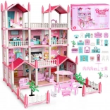 Roze villa – poppenhuis met meubels, 222 onderdelen