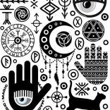 Strijkpatches – mystieke symbolen, groot vel 20 × 30 cm