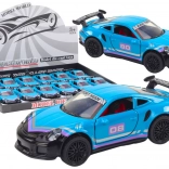 Metalen sportautootje 1:32 met vliegwielaandrijving – turquoise