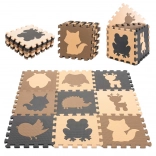 Educatieve foam puzzelmat met dieren, beige, 85 × 85 cm, 9 delen