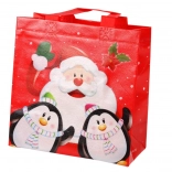 Kerstcadeautas met motief van Sinterklaas en pinguïns, rood, 22 × 22 × 11 cm