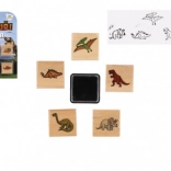 Houten stempels dinosaurussen 5+1 met inktkussen, 3 × 3 cm