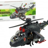 Helikopter met enorme vleugels en lichteffecten