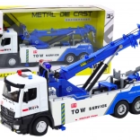 Metalen autokraan met twee haken in wit-blauwe kleur met licht en geluid