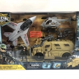 Grote militaire set met jachtvliegtuig en gevechtstechniek