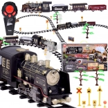 Grote retro trein met locomotief op afstandsbediening met licht en stoom