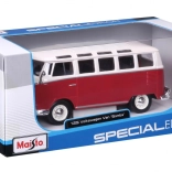 metalen model volkswagen samba wit‑rood 1:25
