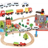 Houten treinbaan met batterijtreinen