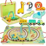 Tooky Toy houten treinspeelset ZOO in koffer met magnetische wagonnetjes